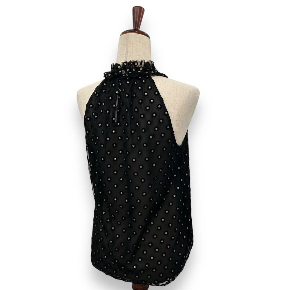 LOFT Black & Gold Polka Dot Velvet Detail Sleeveless Blouse | Size Small | NWT - Picture 9 of 13